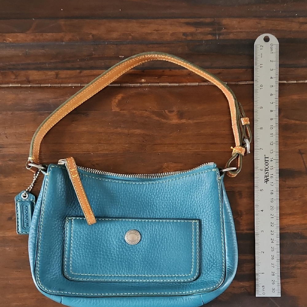 Coach Blue and Tan Leather Shoulder Bag
